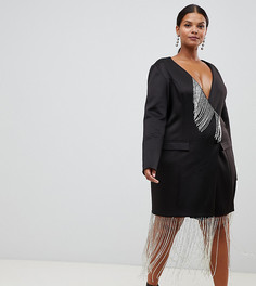 Платье-смокинг мини с бахромой из страз ASOS DESIGN Curve - Черный