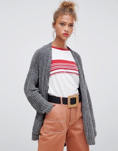 Серый кардиган из синели с поясом и карманами Pull&Bear - Серый Pull&;Bear