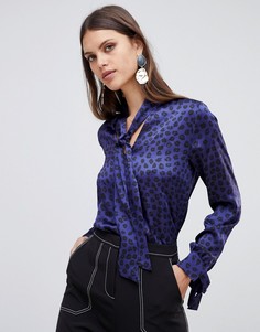Рубашка с леопардовым принтом и галстуком Emme Helier - Синий