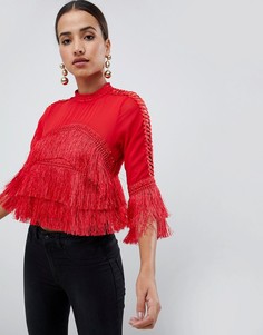 Укороченная блузка с оборками AX Paris - Красный
