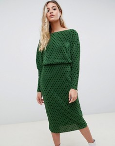 Плиссированное платье миди в горошек с рукавами летучая мышь ASOS DESIGN - Мульти
