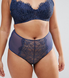 Кружевные трусики с завышенной талией ASOS CURVE - Синий