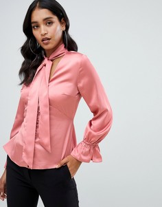 Розовая блузка на пуговицах с атласным бантом Lipsy - Розовый
