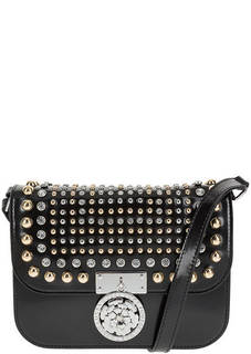 Кожаный клатч с металлическим декором и откидным клапаном Guess