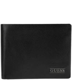 Черное кожаное портмоне с двумя отделами для купюр Guess