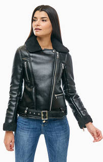 Короткая приталенная дубленка черного цвета Guess