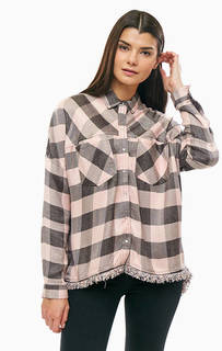 Рубашка оверсайз кораллового цвета в клетку Guess