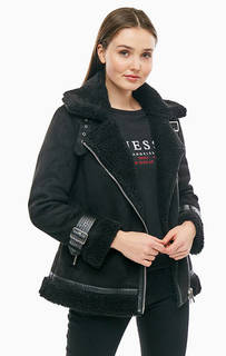 Удлиненная дубленка черного цвета Guess