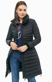 Длинный черный пуховик с отделкой камнями Guess