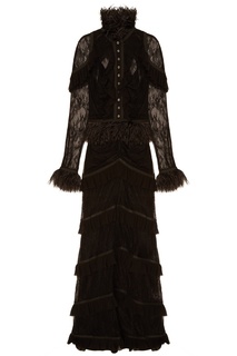 Черное платье с кружевом и оборками Laroom