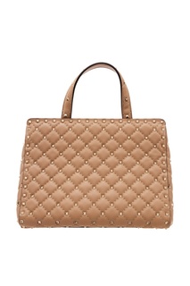 Бежевая кожаная сумка с заклепками Rockstud Valentino