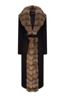 Черное пальто с меховой отделкой Dreamfur