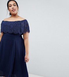 Кружевное платье миди с открытыми плечами Coast Plus - Темно-синий
