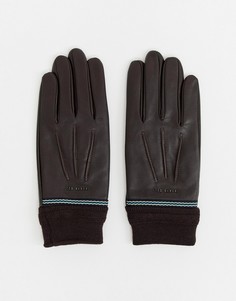 Кожаные перчатки с манжетами в рубчик Ted Baker - Коричневый