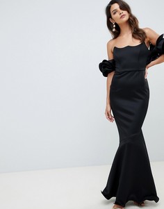 Премиум-платье макси с широким вырезом и топом на косточках ASOS DESIGN - Черный