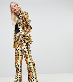 Расклешенные брюки в стиле oversize с завышенной талией и принтом тигров UNIQUE21 - Коричневый