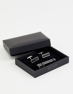 Подарочный набор из зажима для галстука и запонок черного цвета BOSS - Черный