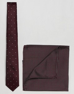 Бордовый галстук и платок для нагрудного кармана в горошек Burton Menswear - Красный