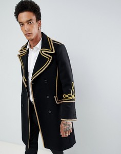 Пальто премиум с добавлением шерсти и золотистой отделкой из парчи Gianni Feraud - Черный