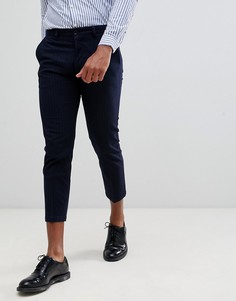 Укороченные строгие облегающие брюки в полоску Celio - Темно-синий