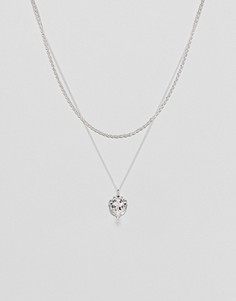 Ярусное серебристое ожерелье с небольшой подвеской Святой Христофор Chained & Able - Серебряный