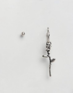 Комплект из серебристой серьги-гвоздика и серьги-кольца с элементом в виде розы ASOS DESIGN - Серебряный
