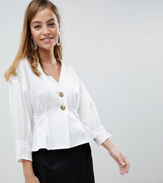Блузка на пуговицах с отделкой на поясе Vero Moda Petite - Белый