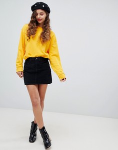 Вельветовая мини-юбка на пуговицах Bershka - Черный