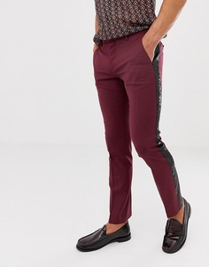 Бордовые брюки скинни с полосками из пайеток Twisted Tailor - Красный