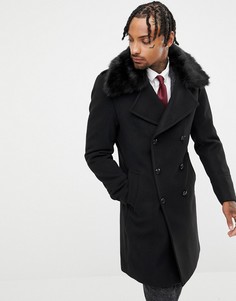 Пальто в стиле милитари с отделкой искусственной шерстью Gianni Feraud - Черный