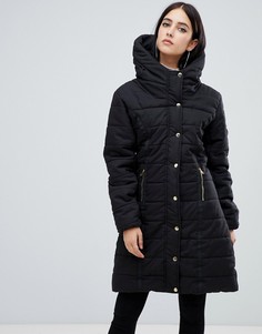 Дутая куртка с подкладкой из искусственного меха и поясом AX Paris - Черный