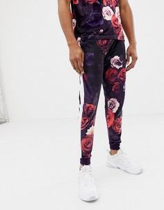 Велюровые джоггеры скинни с цветочным принтом и полосой по бокам ASOS DESIGN - Мульти