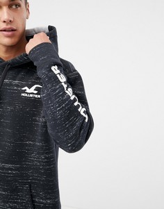 Худи черного меланжевого цвета с логотипом на груди и рукаве Hollister - Черный