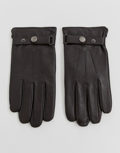 Коричневые кожаные перчатки с кнопками Peter Werth - Коричневый