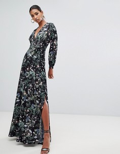 Платье макси с глубоким вырезом и цветочным принтом Missguided - Мульти