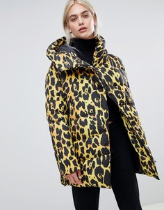 Удлиненная дутая куртка с леопардовым принтом ASOS DESIGN - Мульти