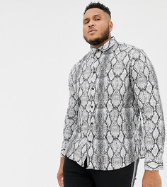 Серая приталенная рубашка со вставкой со змеиным принтом ASOS DESIGN Plus - Серый