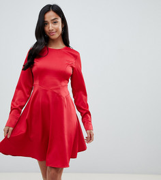 Атласное короткое приталенное платье с рукавами на манжетах Y.A.S Petite - Красный