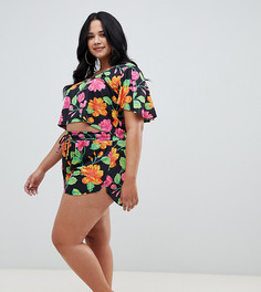 Пляжные трикотажные шорты от комплекта с тропическим принтом ASOS DESIGN Curve - Мульти