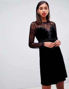 Черное бархатное платье мини для выпускного с кружевом Morgan - Черный