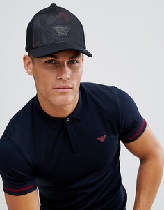 Черная велюровая бейсболка с логотипом Emporio Armani - Черный