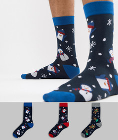 3 пары новогодних носков в подарочной упаковке Jack & Jones - Темно-синий