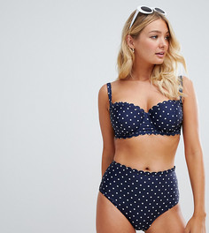 Темно-синие трусы бикини в горошек с завышенной талией и фигурными краями Peek & Beau - Темно-синий