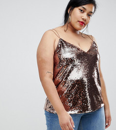 Топ на бретельках с отделкой пайетками ASOS DESIGN Curve - Золотой