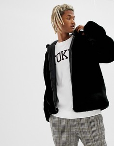 Черная шуба из искусственного меха с капюшоном ASOS DESIGN - Черный