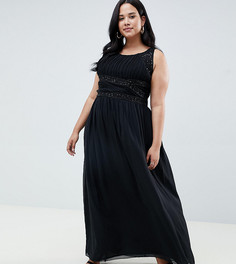 Плиссированное платье макси с декоративной отделкой AX Paris Plus - Черный