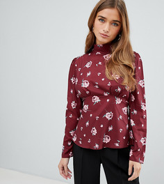 Блузка с высоким воротом и винтажным цветочным принтом Fashion Union Petite - Красный