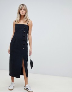 Выбеленное черное платье миди с пуговицами ASOS Design - Черный