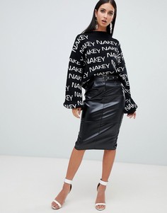 Черная юбка миди из искусственной кожи с пряжкой Missguided - Черный