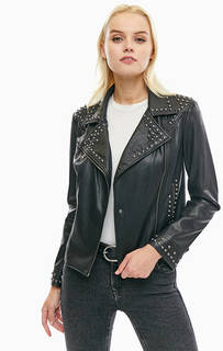 Куртка косуха черного цвета с металлическим декором Sisley